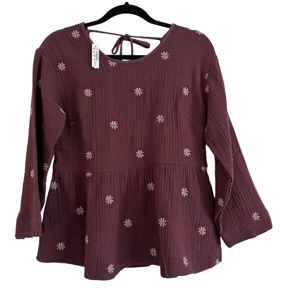 Madewell Embroidered Lightspun Peplum Open-Back Top Size XS - Picture 4 of 10